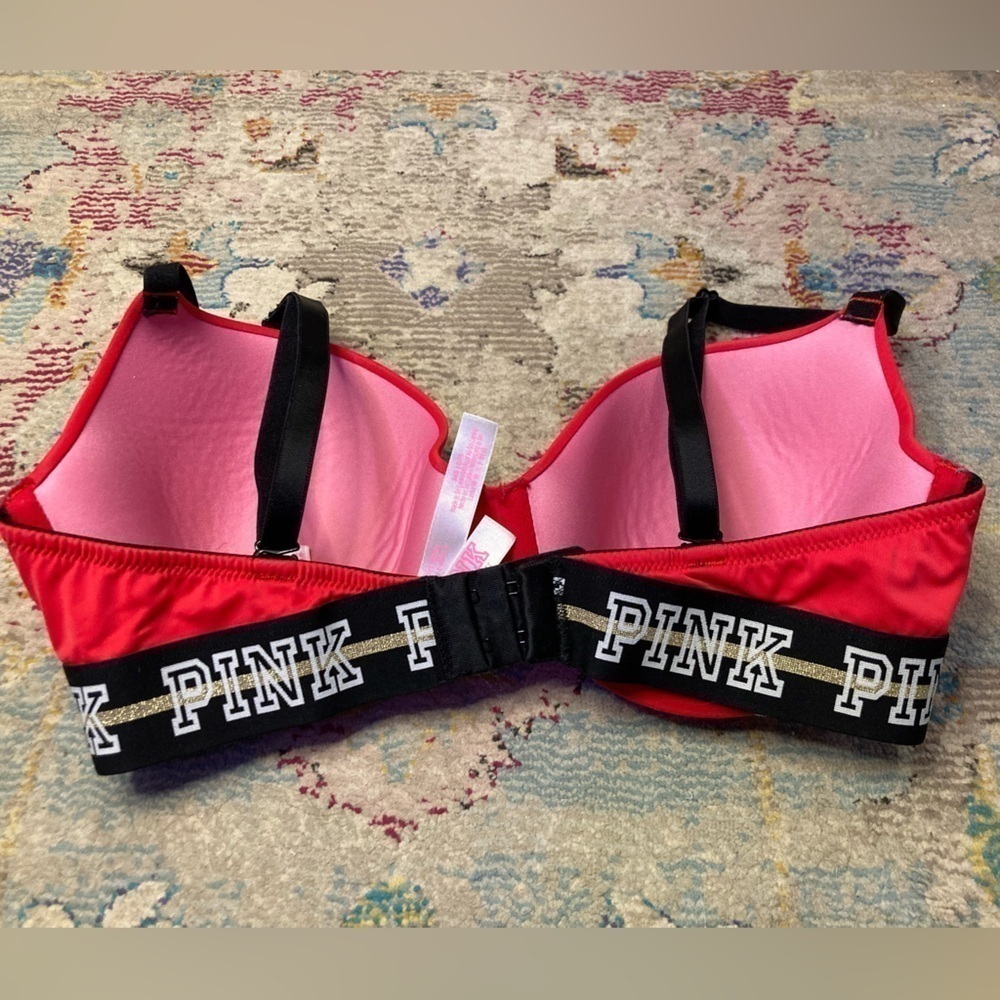 Victoria’s Secret Red And Black Lined Wear Everywhere T-Shirt Bra Size 34D - Picture 5 of 14